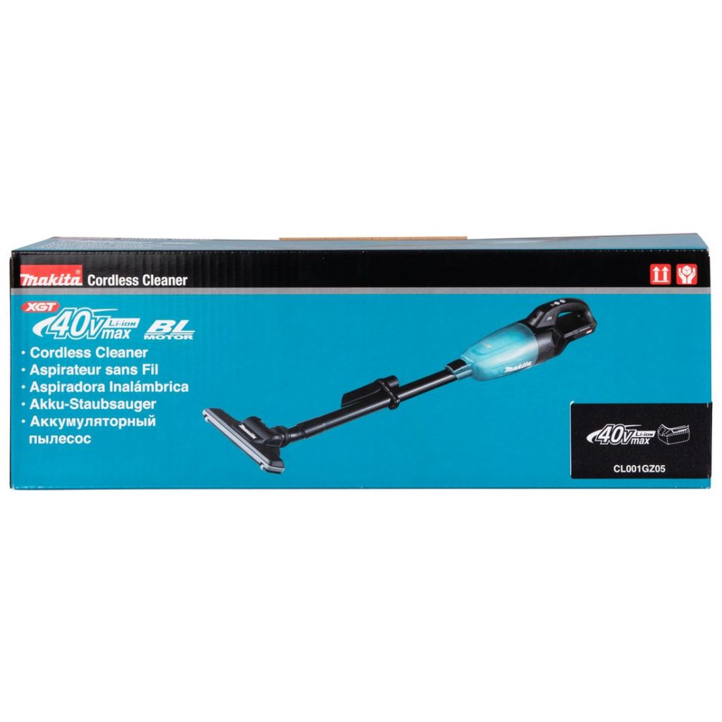 MAKITA Varsi-imuri XGT. Kuvassa varsi-imurin pakkaus edestäpäin.