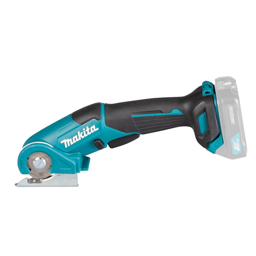MAKITA Yleisleikkuri CXT. Kuvassa leikkuri vasemmalta sivustapäin.