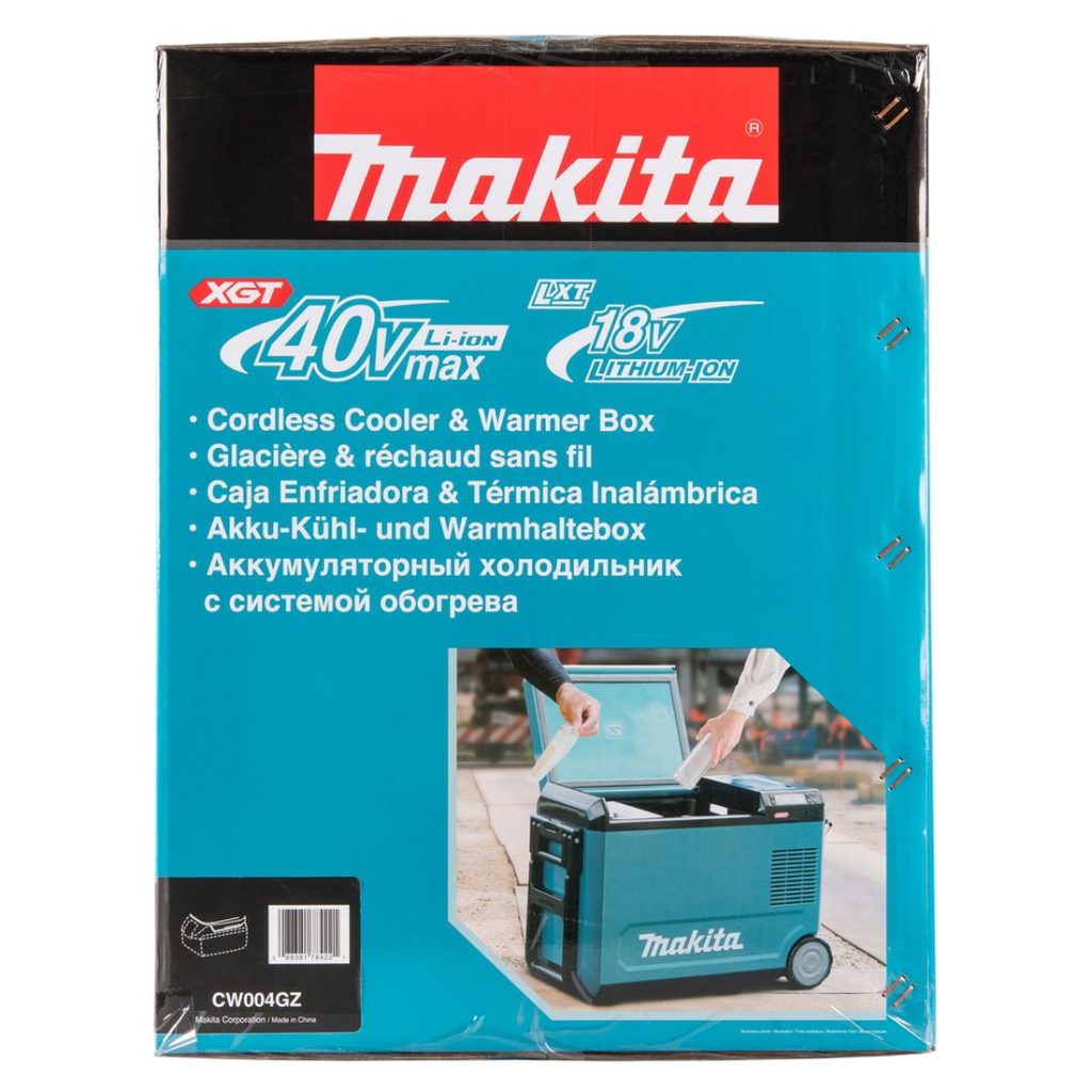 MAKITA Kylmä-/lämpölaukku XGT/LXT. Kuvassa kylmä-/lämpölaukun pakkaus sivustapäin.