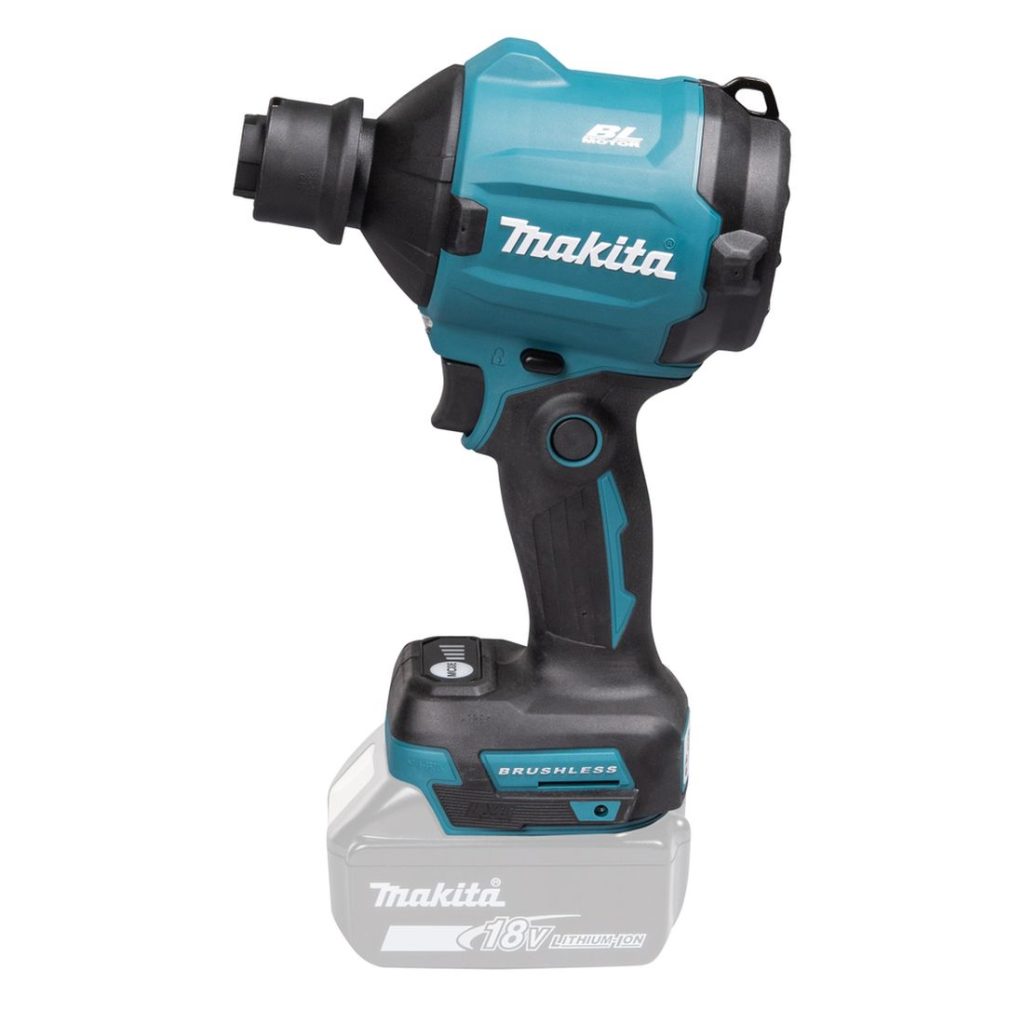 MAKITA Painepuhallin LXT. Kuvassa painepuhallin vasemmalta sivustapäin.