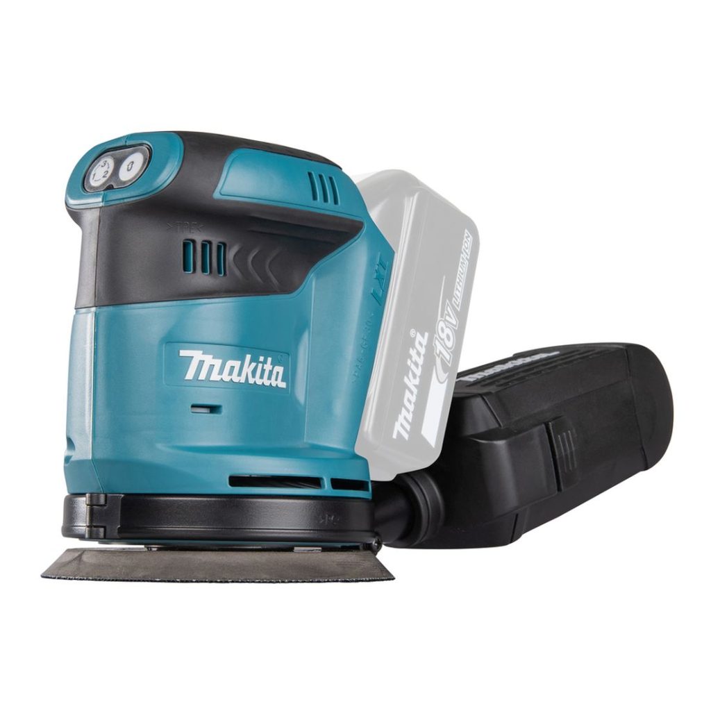 MAKITA Epäkeskohiomakone LXT. Kuvassa Epäkeskohiomakone LXT oikealta etuviistosta.