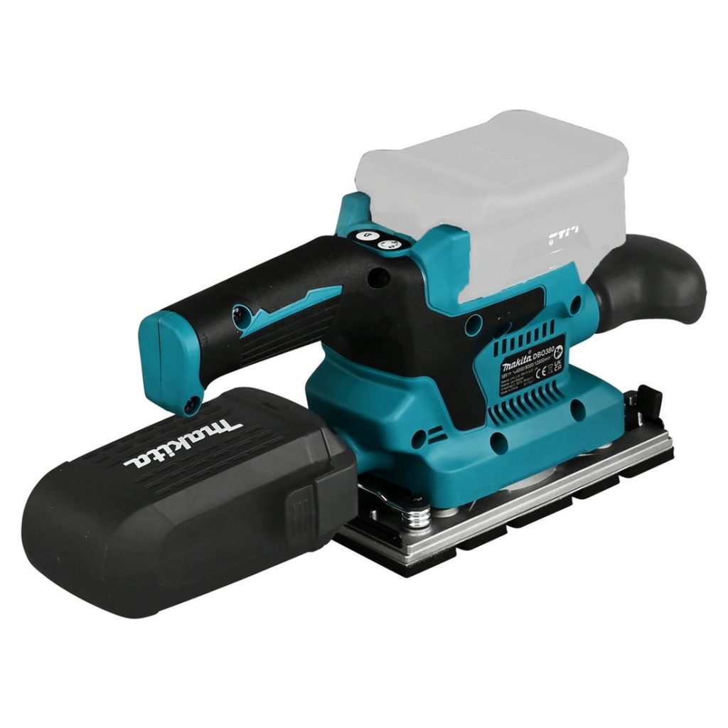 MAKITA Tasohiomakone LXT. Kuvassa Tasohiomakone LXT oikealta takayläviistosta.