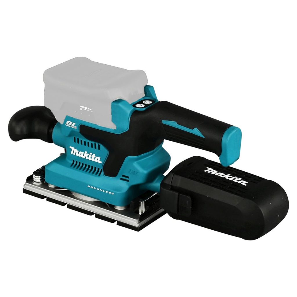 MAKITA Tasohiomakone LXT. Kuvassa Tasohiomakone LXT vasemmalta takayläviistosta.