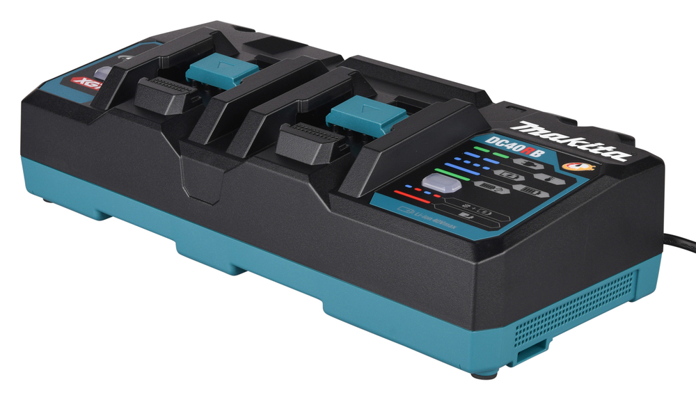 MAKITA Latauslaite DC40RB XGT. Kuvassa Latauslaite DC40RB XGT oikealta etuyläviistosta.