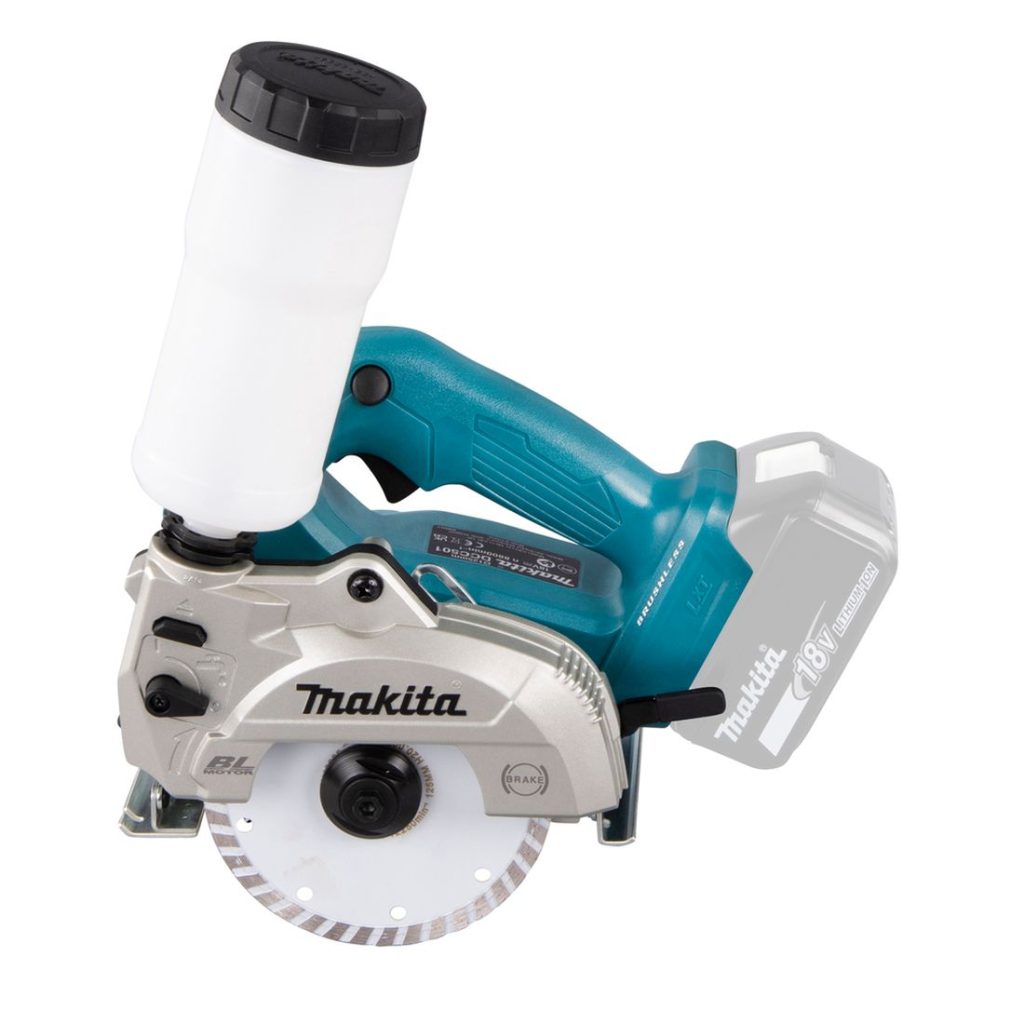 MAKITA Laattaleikkuri LXT. Kuvassa Laattaleikkuri LXT vasemmalta sivustapäin.