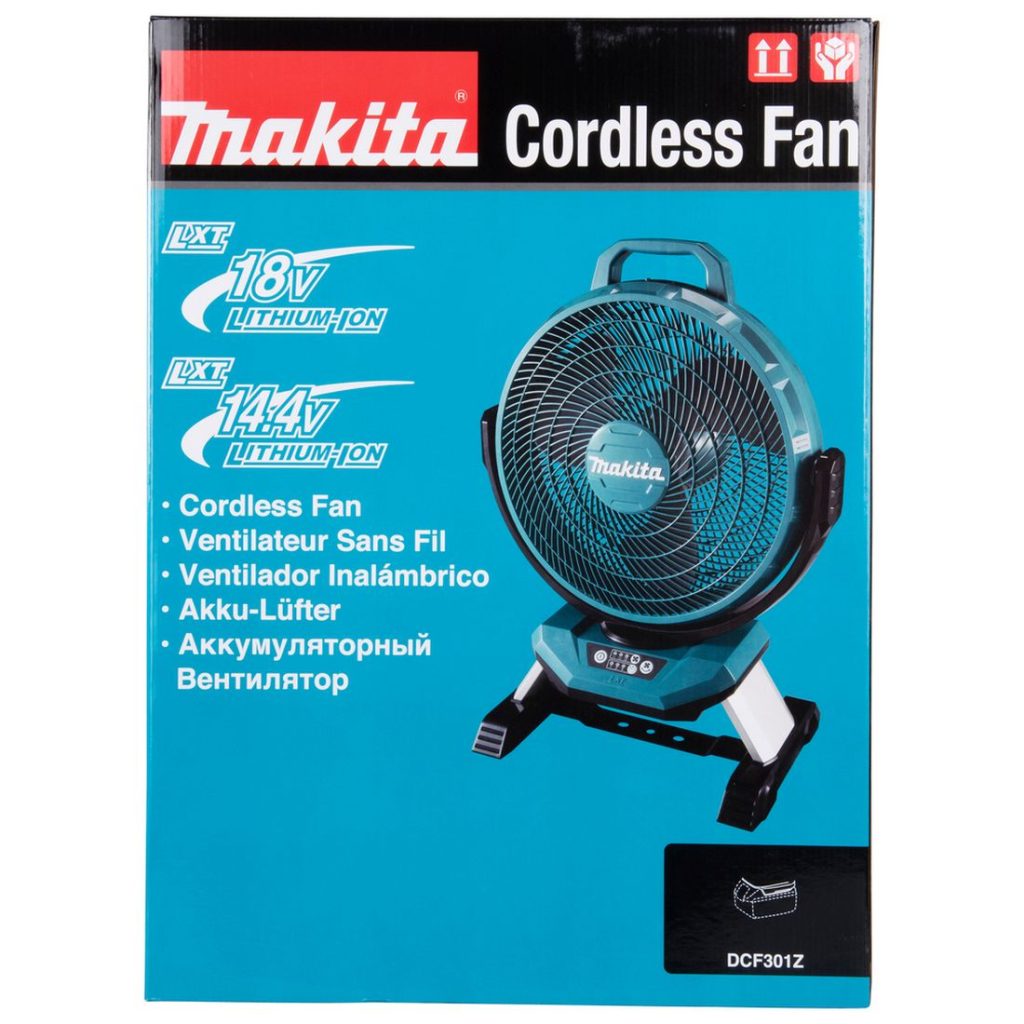 MAKITA Tuuletin LXT. Kuvassa tuotteen myyntipakkaus edestäpäin.