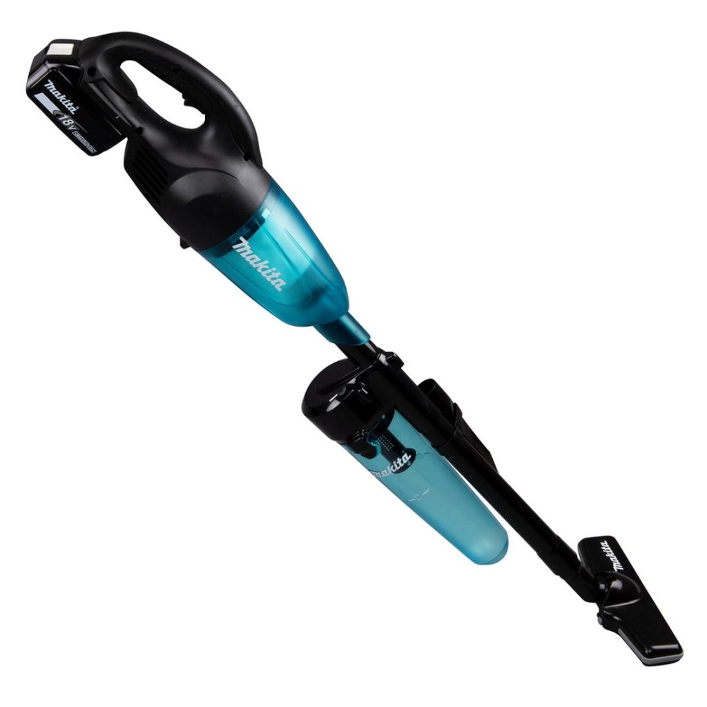 MAKITA Varsi-imuri LXT. Kuvassa Varsi-imuri LXT oikealta takayläviistosta.