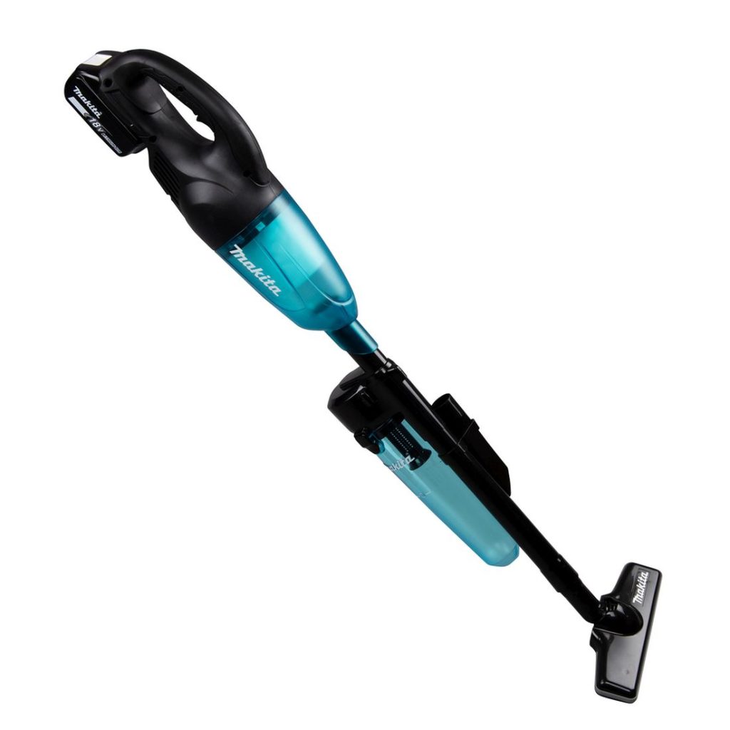MAKITA Varsi-imuri LXT. Kuvassa Varsi-imuri LXT oikealta etuviistosta.
