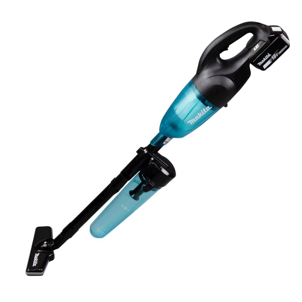 MAKITA Varsi-imuri LXT. Kuvassa Varsi-imuri LXT vasemmalta etuyläviistosta.