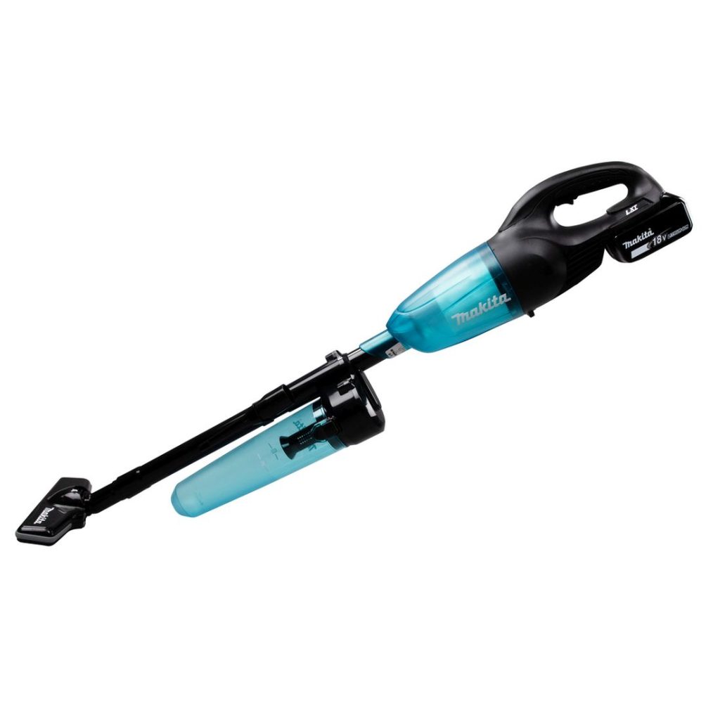 MAKITA Varsi-imuri LXT. Kuvassa Varsi-imuri LXT vasemmalta sivustapäin.