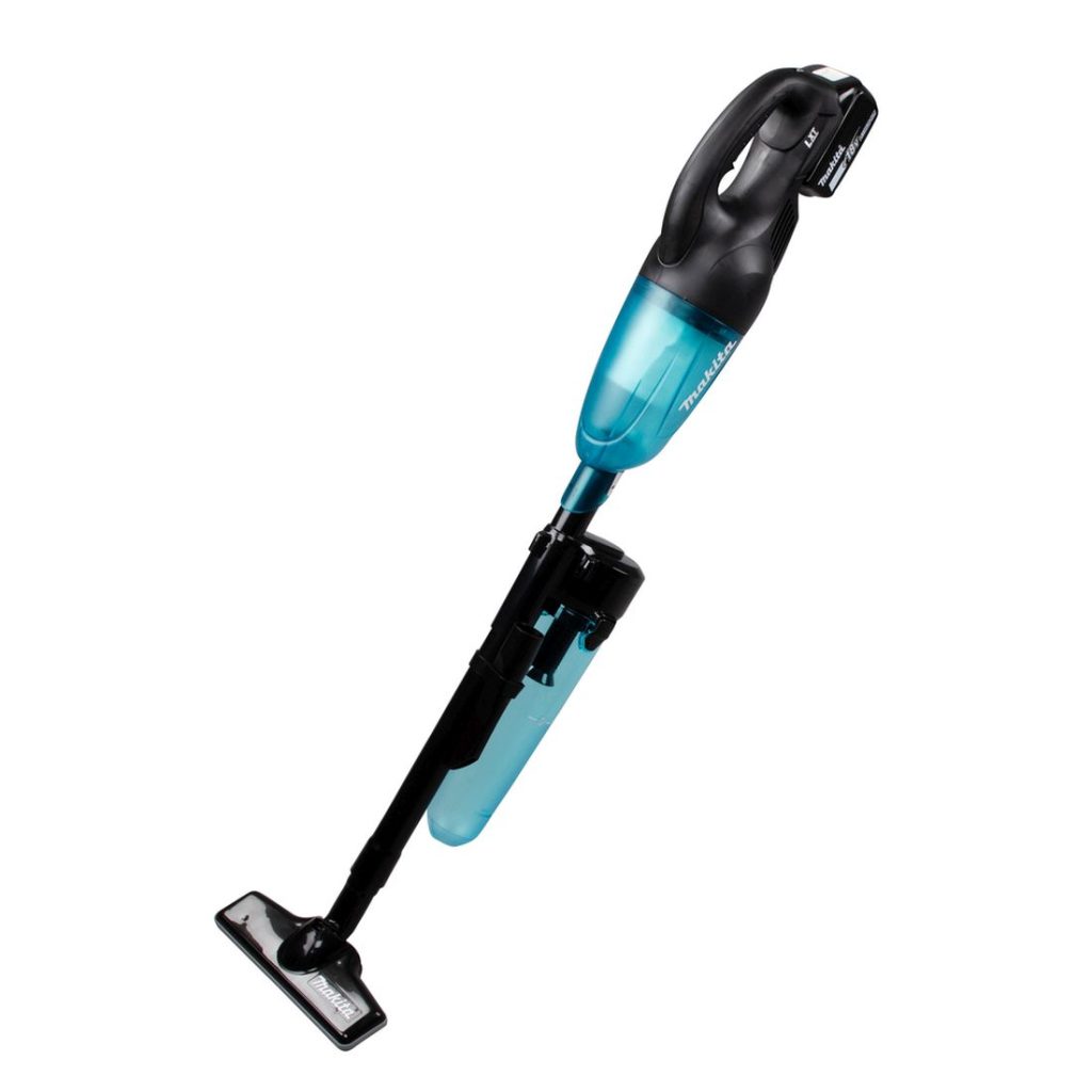 MAKITA Varsi-imuri LXT. Kuvassa Varsi-imuri LXT oikealta etuyläviistosta.