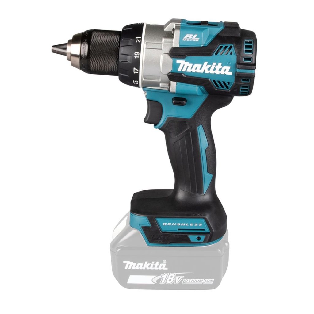 MAKITA Porakone LXT. Kuvassa Porakone LXT vasemmalta sivustapäin.