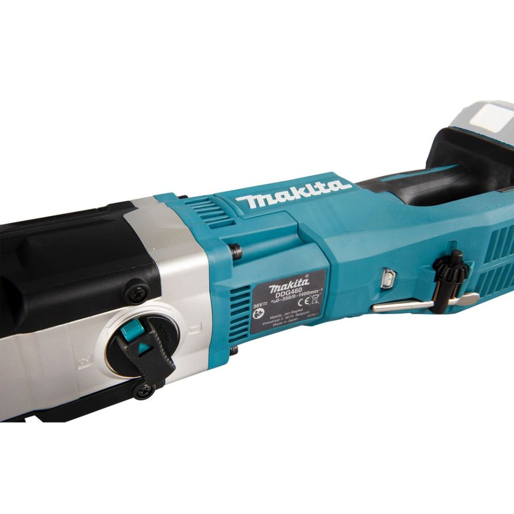 MAKITA Maakairakone LXT. Lähikuvassa Maakairakone LXT:n suunnanvaihtimesta.