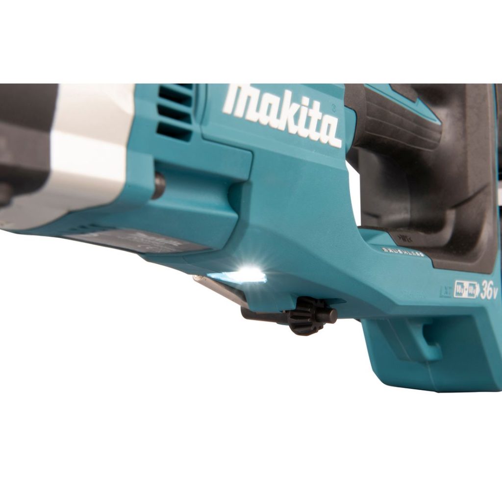 MAKITA Maakairakone LXT. Lähikuvassa Maakairakone LXT:n LED-valosta.