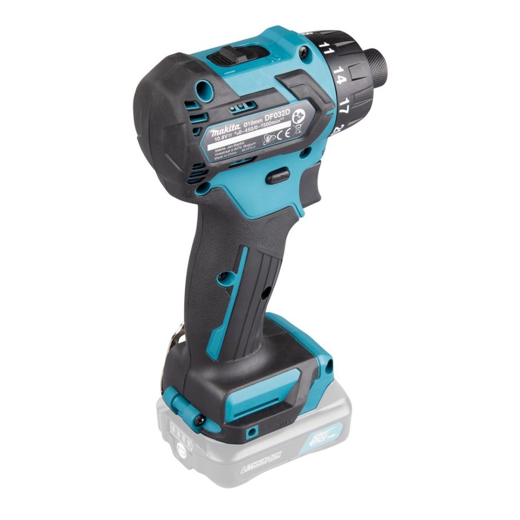 MAKITA Porakone CXT. Kuvassa Porakone CXT oikealta takayläviistosta.