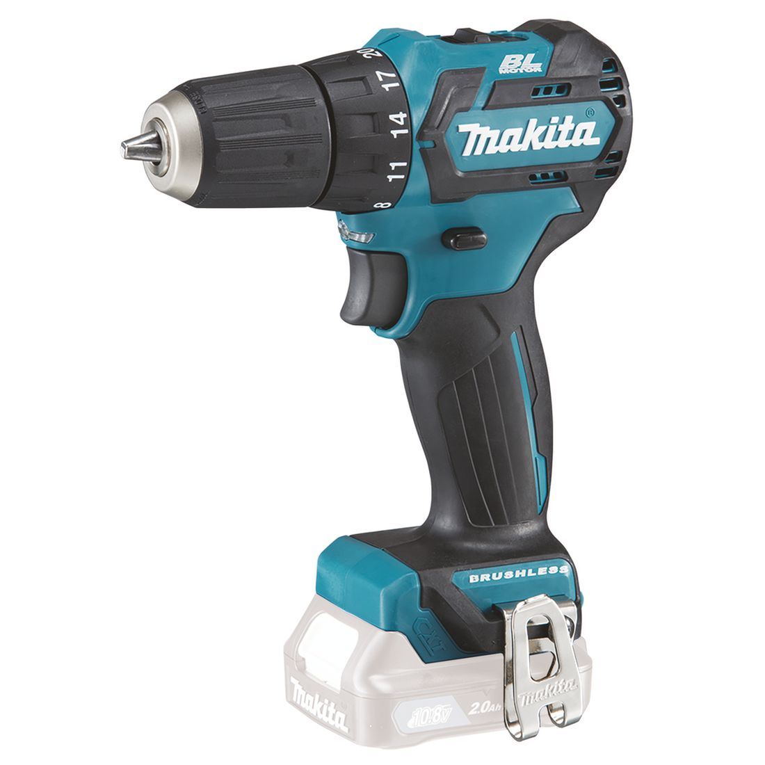 MAKITA Porakone CXT. Kuvassa Porakone CXT oikealta etuviistosta.