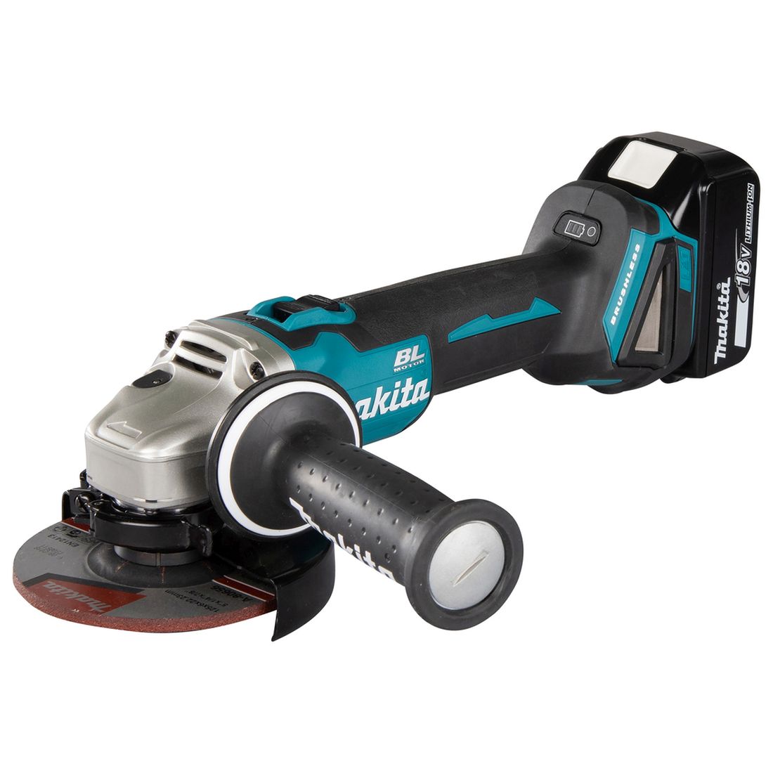 MAKITA Kulmahiomakone LXT. Kuvassa Kulmahiomakone LXT oikealta etuyläviistosta.