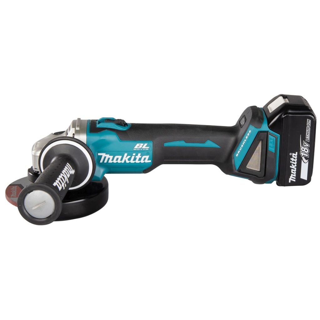 MAKITA Kulmahiomakone LXT. Kuvassa Kulmahiomakone LXT vasemmalta sivustapäin.
