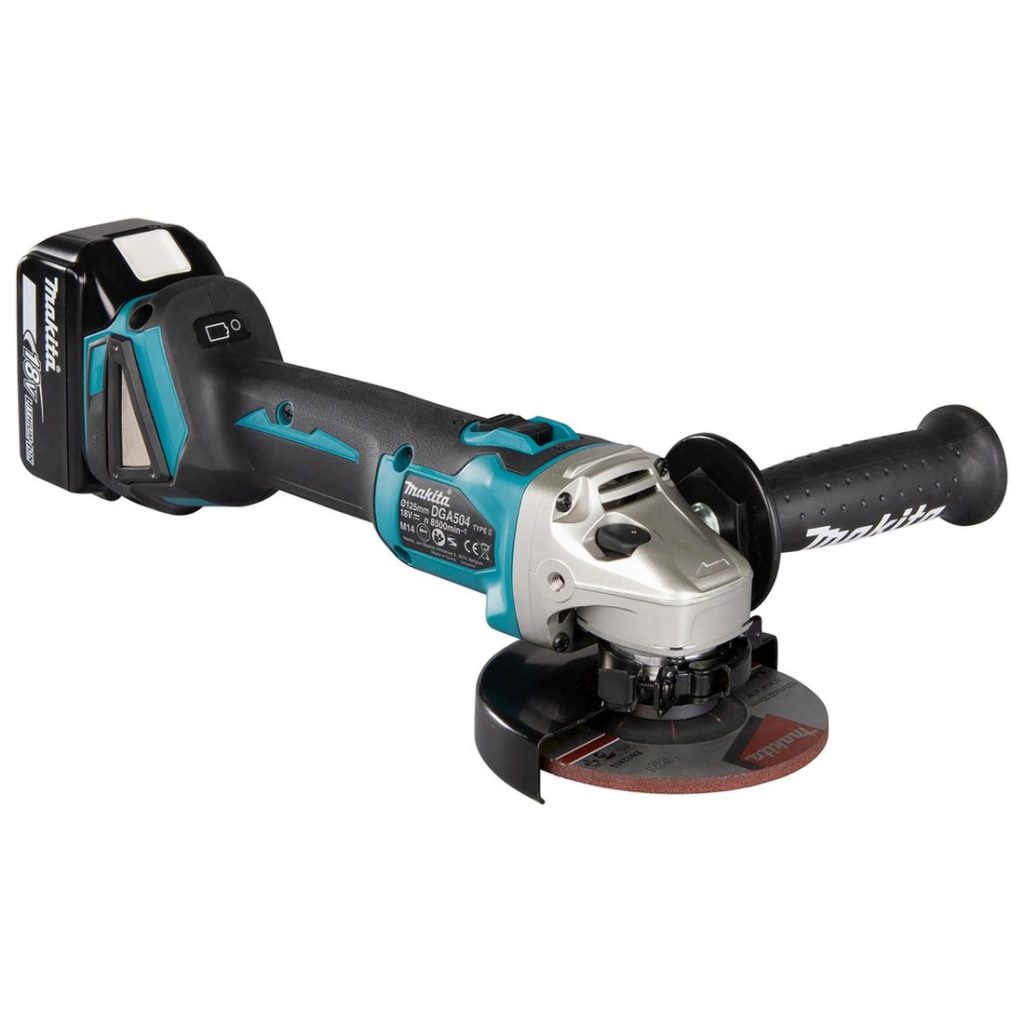 MAKITA Kulmahiomakone LXT. Kuvassa Kulmahiomakone LXT vasemmalta etuyläviistosta.