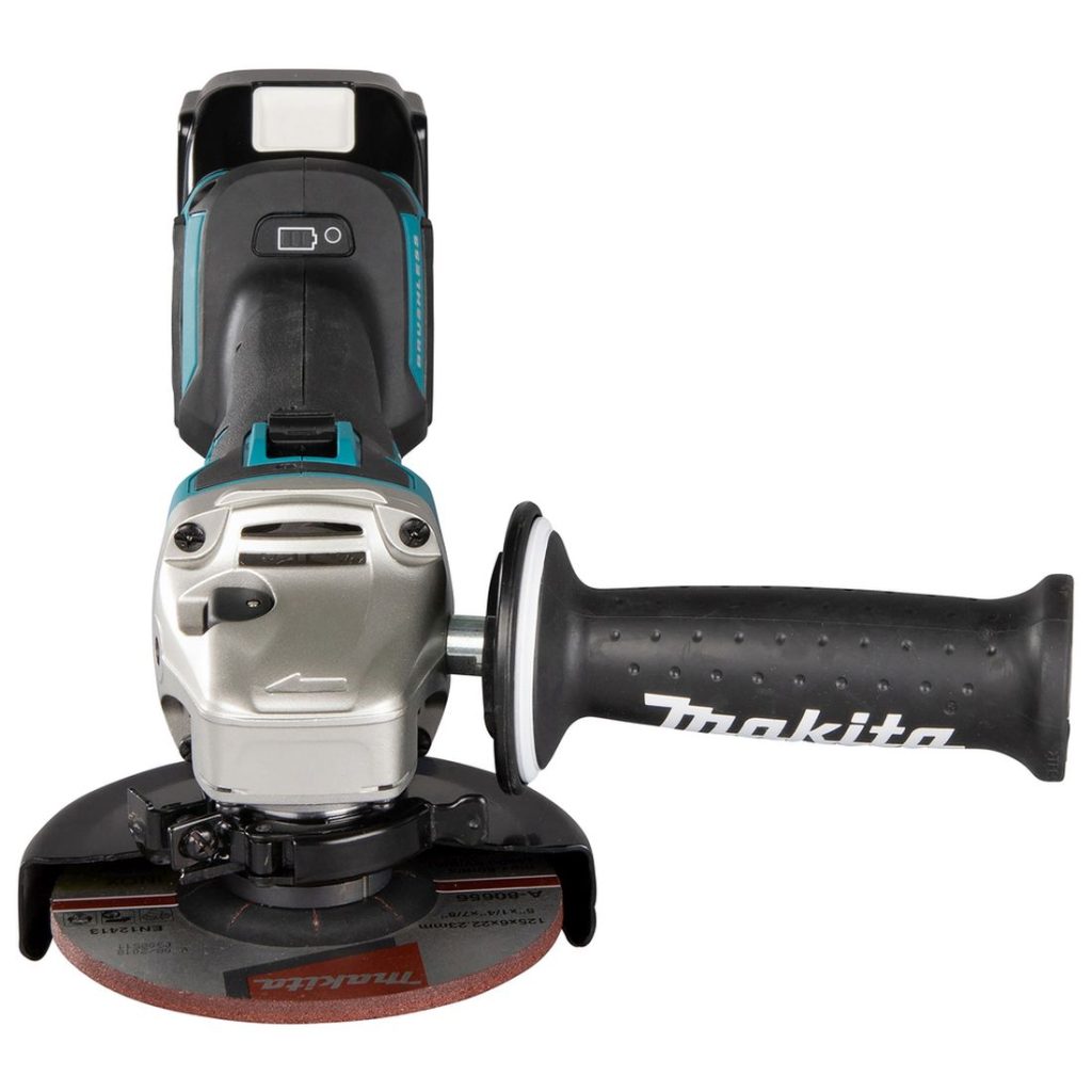 MAKITA Kulmahiomakone LXT. Kuvassa Kulmahiomakone LXT edestäpäin.