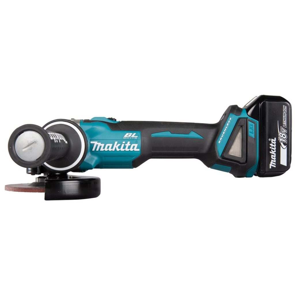 MAKITA Kulmahiomakone LXT. Kuvassa Kulmahiomakone LXT vasemmalta sivustapäin.
