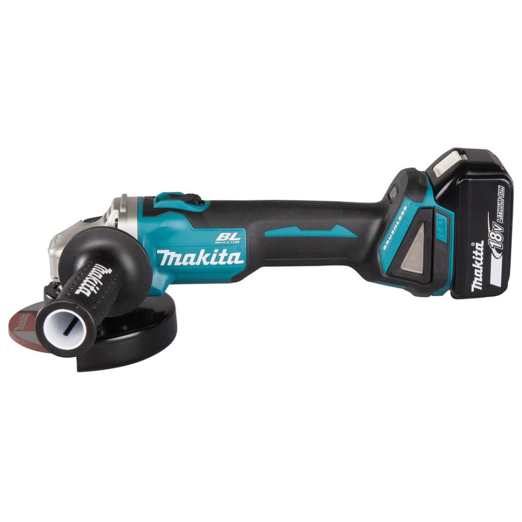 MAKITA Kulmahiomakone LXT. Kuvassa Kulmahiomakone LXT vasemmalta sivustapäin.