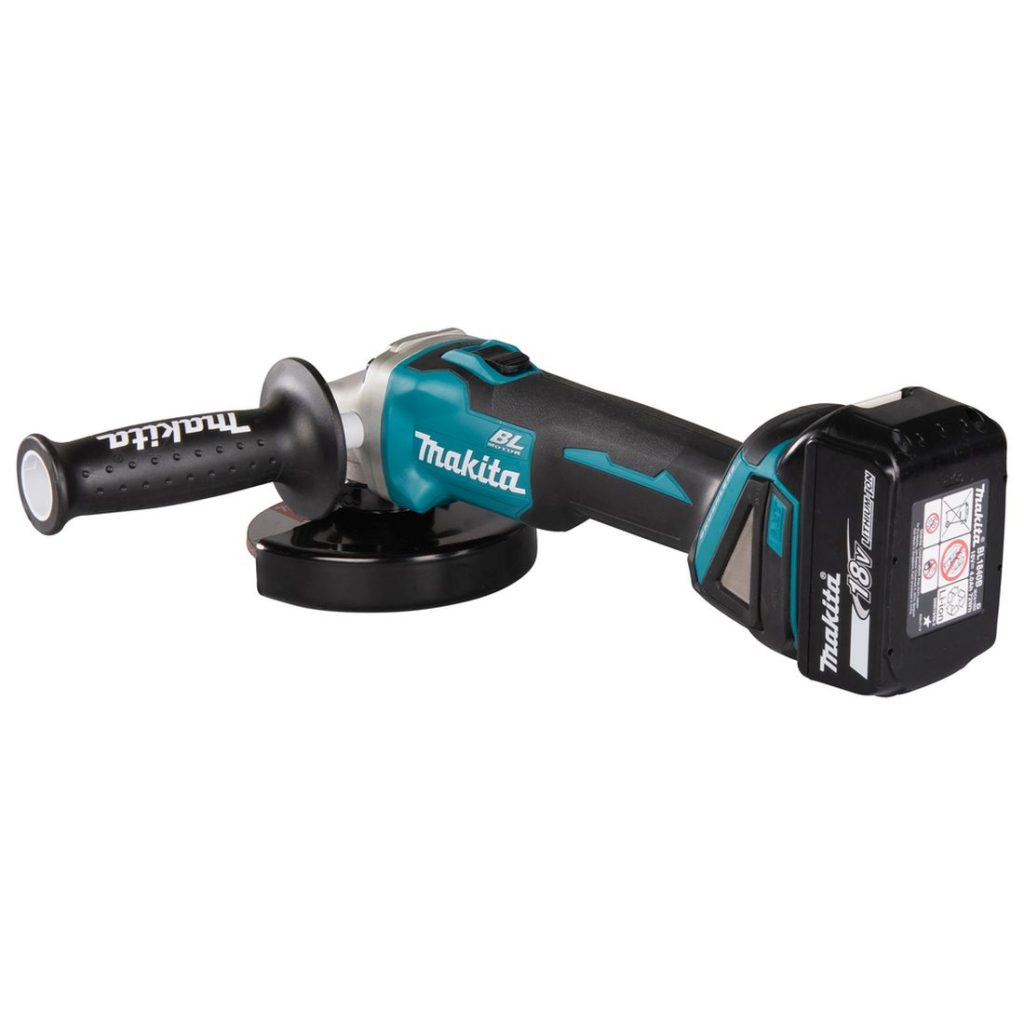 MAKITA Kulmahiomakone LXT. Kuvassa Kulmahiomakone LXT vasemmalta takayläviistosta.