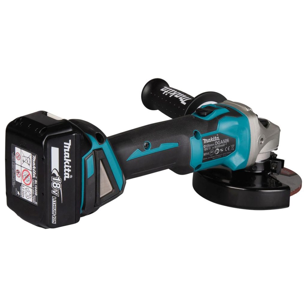 MAKITA Kulmahiomakone LXT. Kuvassa Kulmahiomakone LXT oikealta takayläviistosta.