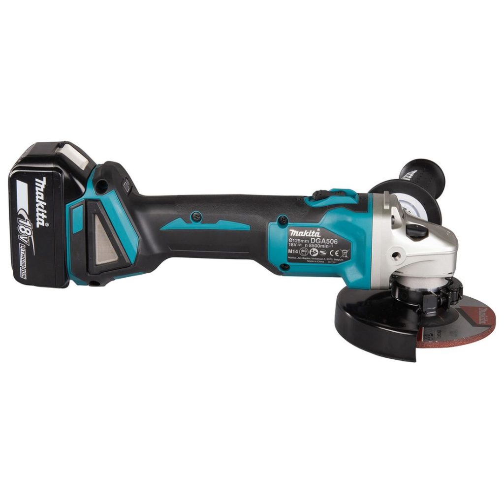 MAKITA Kulmahiomakone LXT. Kuvassa Kulmahiomakone LXT oikealta sivustapäin.