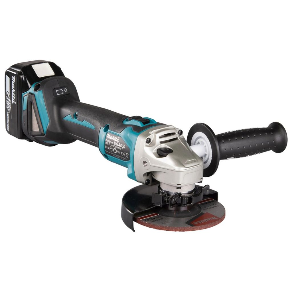 MAKITA Kulmahiomakone LXT. Kuvassa Kulmahiomakone LXT vasemmalta etuyläviistosta.