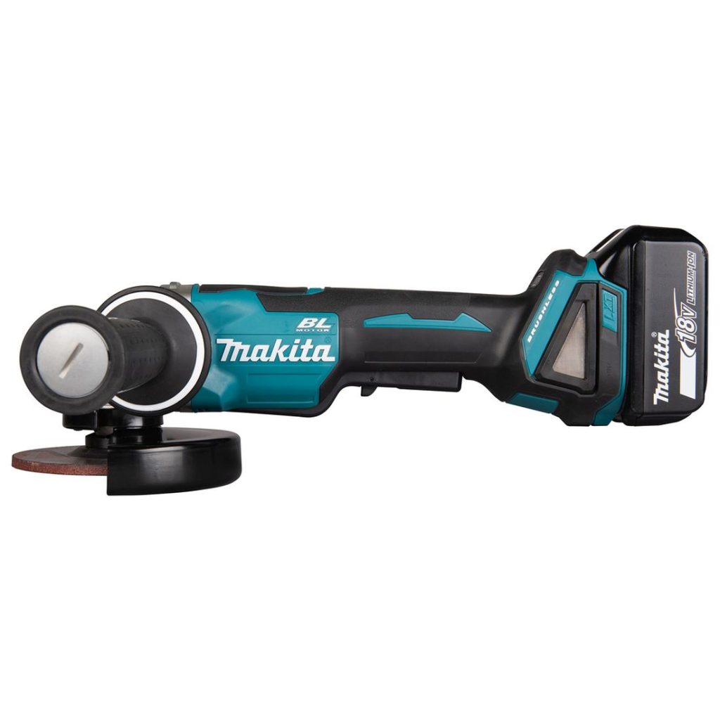 MAKITA Kulmahiomakone LXT. Kuvassa Kulmahiomakone LXT vasemmalta sivustapäin.