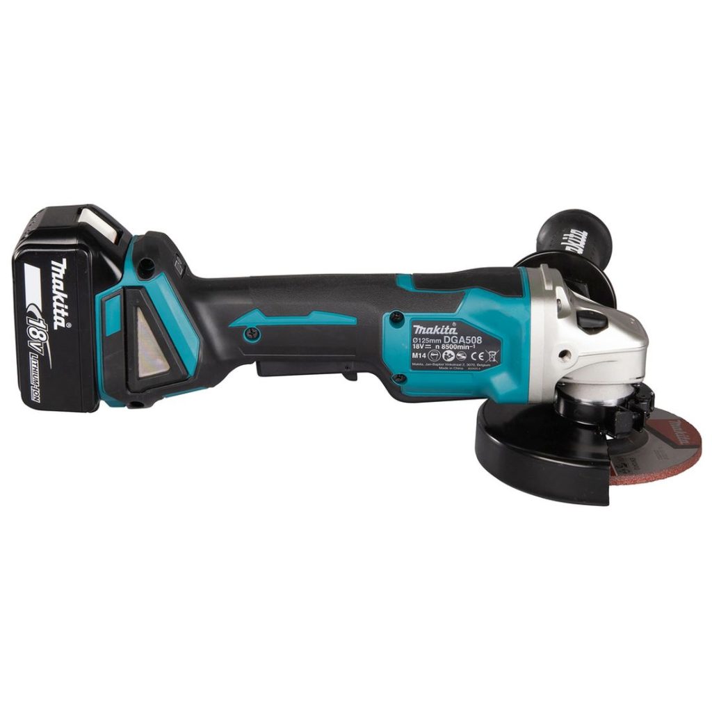 MAKITA Kulmahiomakone LXT. Kuvassa Kulmahiomakone LXT oikealta sivustapäin.