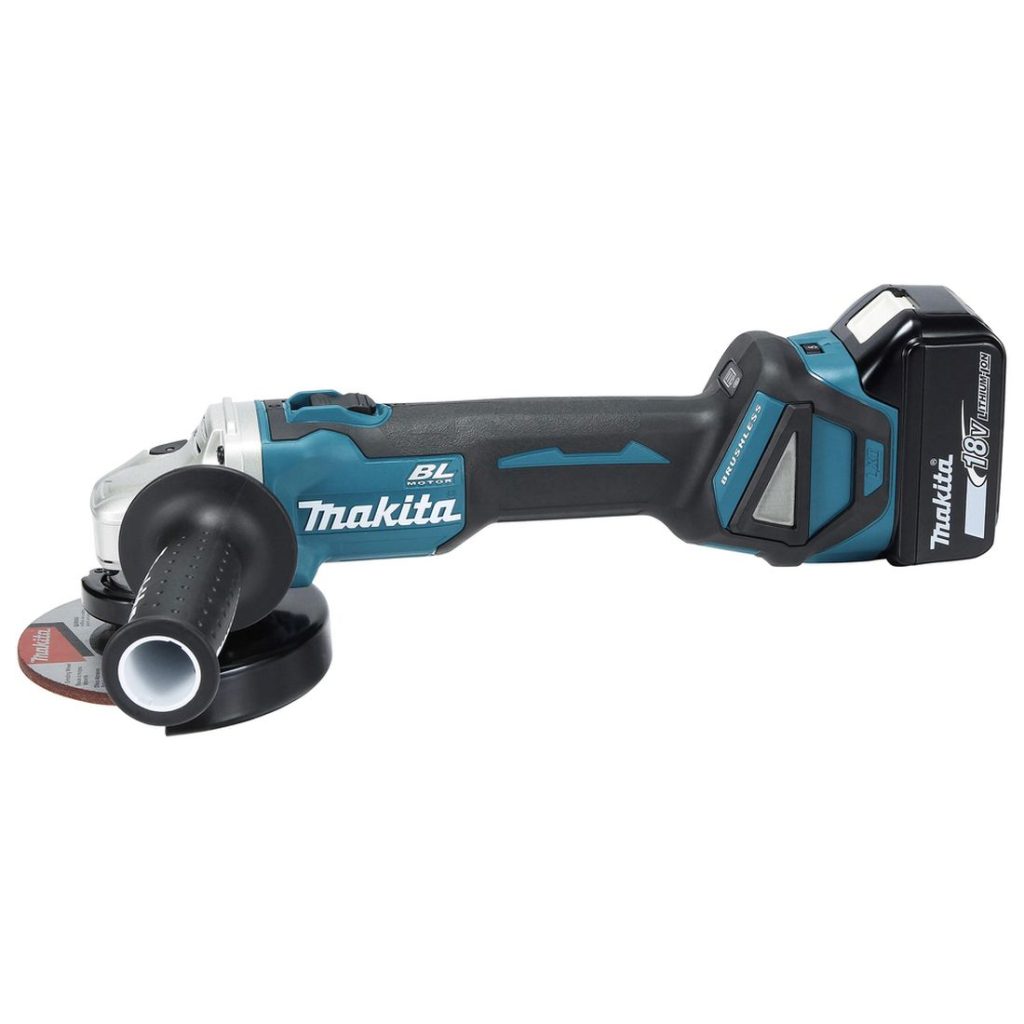 MAKITA Kulmahiomakone LXT. Kuvassa Kulmahiomakone LXT vasemmalta sivustapäin.