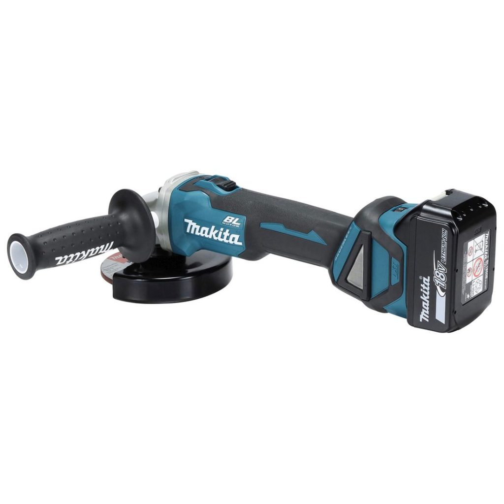 MAKITA Kulmahiomakone LXT. Kuvassa Kulmahiomakone LXT vasemmalta takayläviistosta.