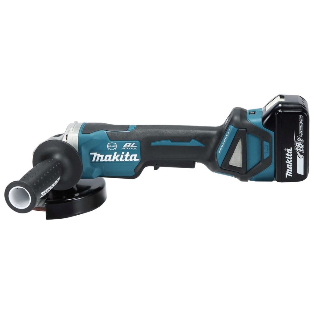 MAKITA Kulmahiomakone LXT. Kuvassa Kulmahiomakone LXT vasemmalta sivustapäin.