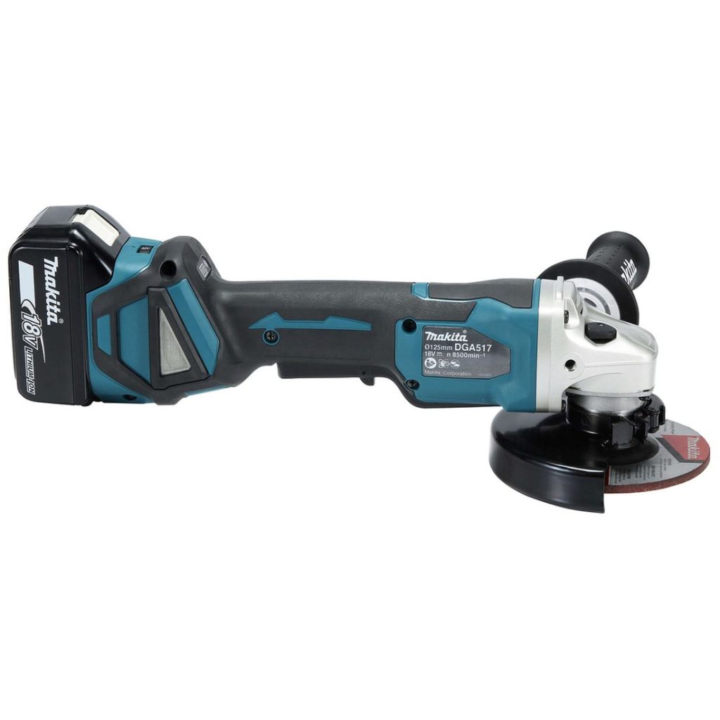 MAKITA Kulmahiomakone LXT. Kuvassa Kulmahiomakone LXT oikealta sivustapäin.