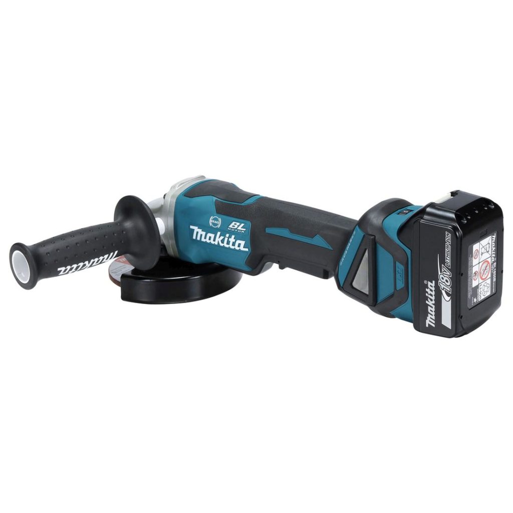 MAKITA Kulmahiomakone LXT. Kuvassa Kulmahiomakone LXT vasemmalta takayläviistosta.
