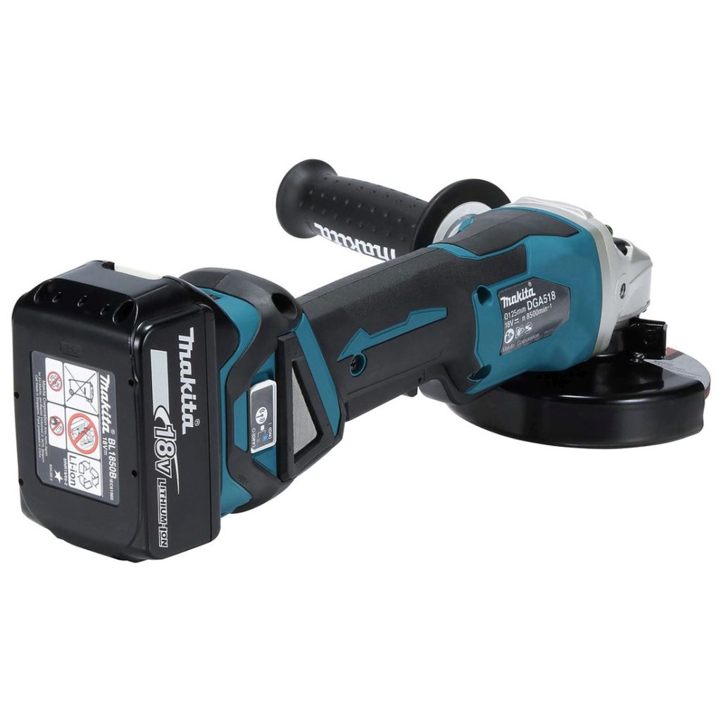 MAKITA Kulmahiomakone LXT. Kuvassa Kulmahiomakone LXT oikealta takayläviistosta.