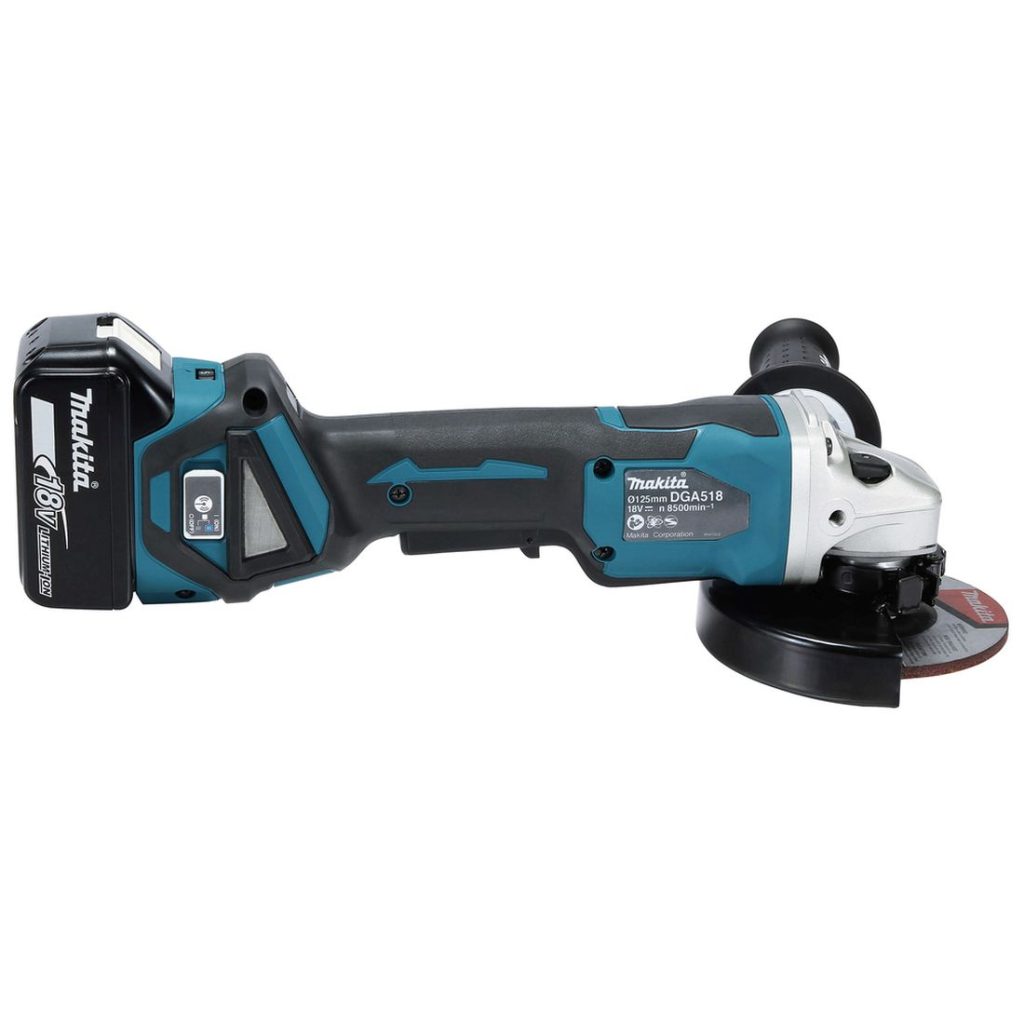 MAKITA Kulmahiomakone LXT. Kuvassa Kulmahiomakone LXT oikealta sivustapäin.