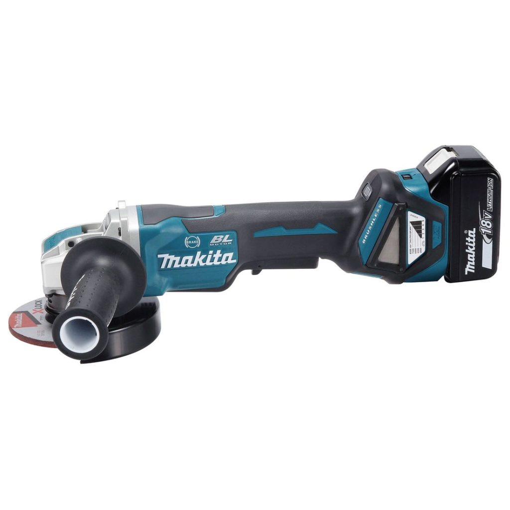 MAKITA Kulmahiomakone LXT. Kuvassa Kulmahiomakone LXT vasemmalta sivustapäin.