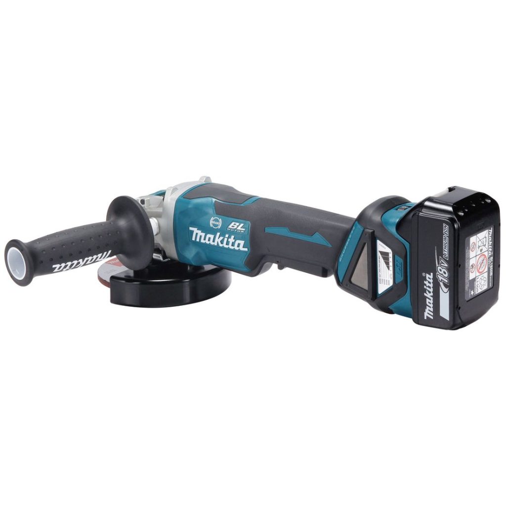 MAKITA Kulmahiomakone LXT. Kuvassa Kulmahiomakone LXT vasemmalta takayläviistosta.