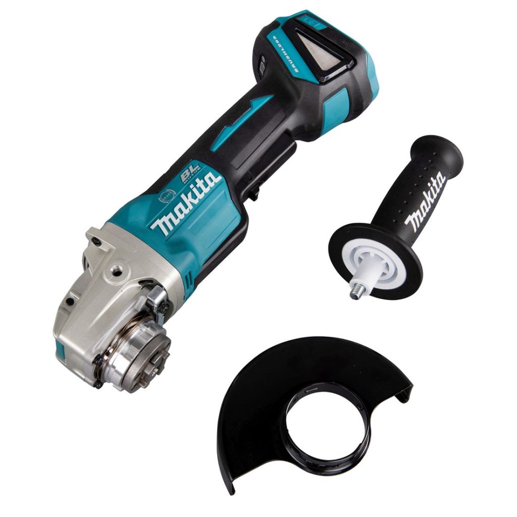 MAKITA Kulmahiomakone LXT. Kuvassa Kulmahiomakone LXT kahva ja laikansuoja irrotettuna.