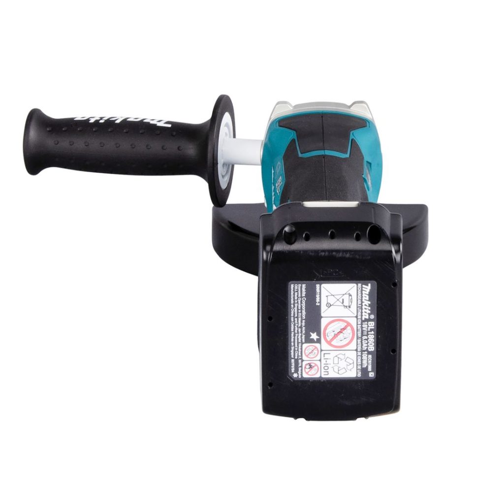 MAKITA Kulmahiomakone LXT. Kuvassa Kulmahiomakone LXT takaapäin.