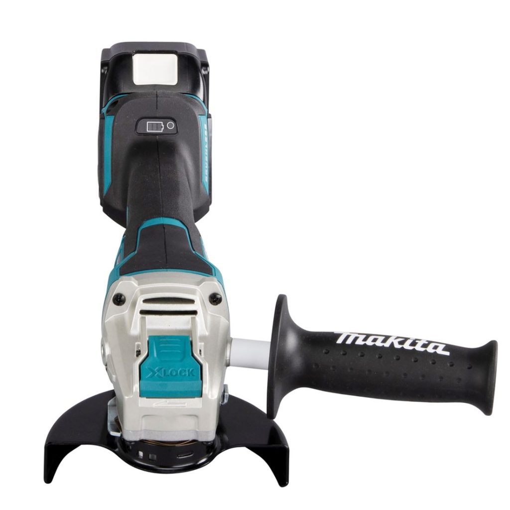 MAKITA Kulmahiomakone LXT. Kuvassa Kulmahiomakone LXT edestäpäin yläviistosta.