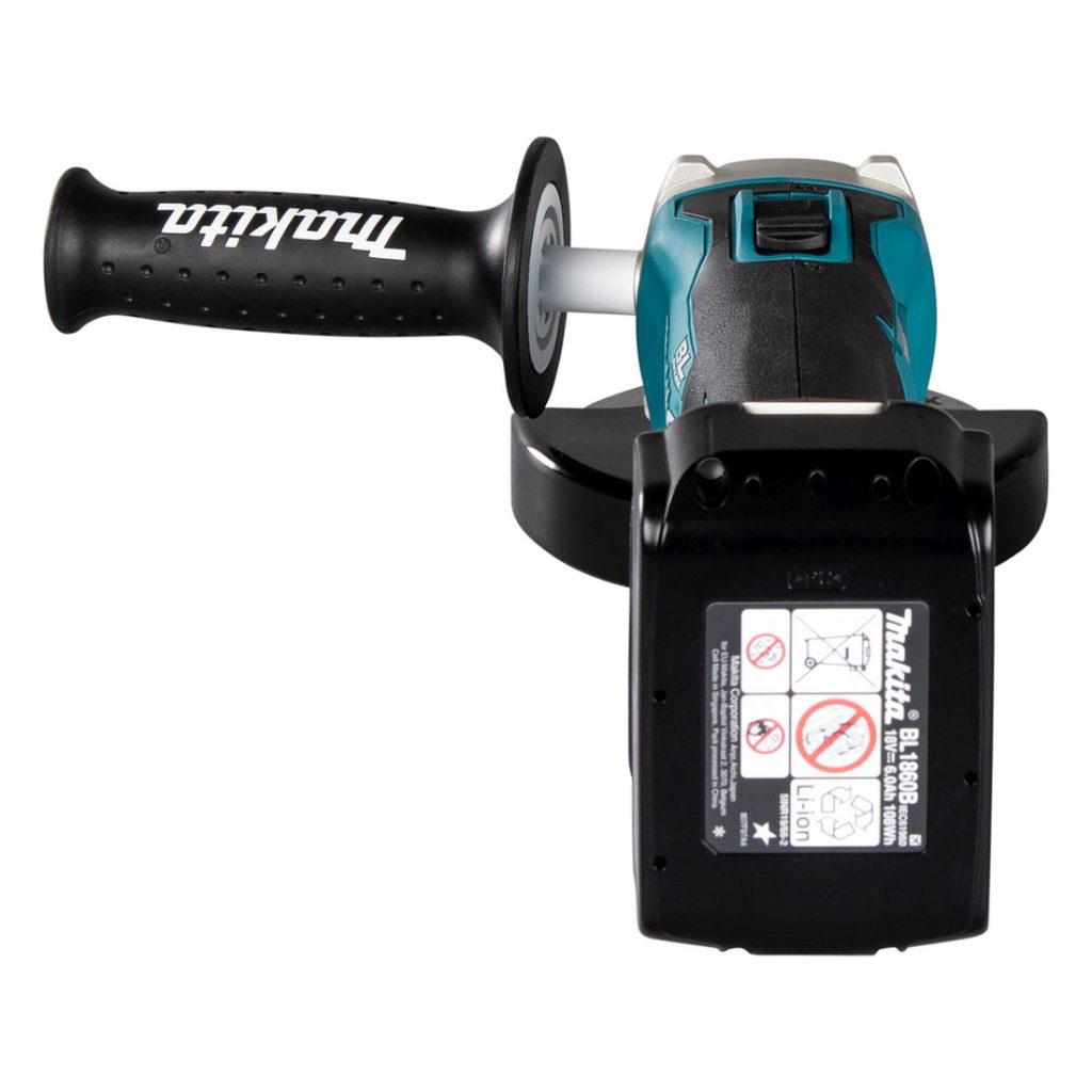 MAKITA Kulmahiomakone LXT. Kuvassa Kulmahiomakone LXT takaapäin.