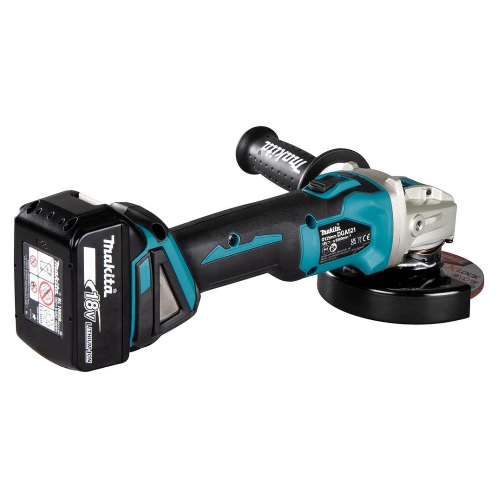 MAKITA Kulmahiomakone LXT. Kuvassa Kulmahiomakone LXT oikealta takayläviistosta.