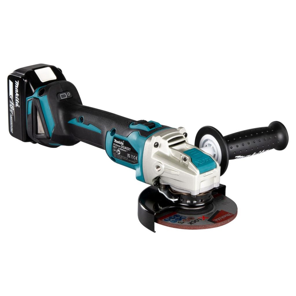 MAKITA Kulmahiomakone LXT. Kuvassa Kulmahiomakone LXT vasemmalta etuyläviistosta.