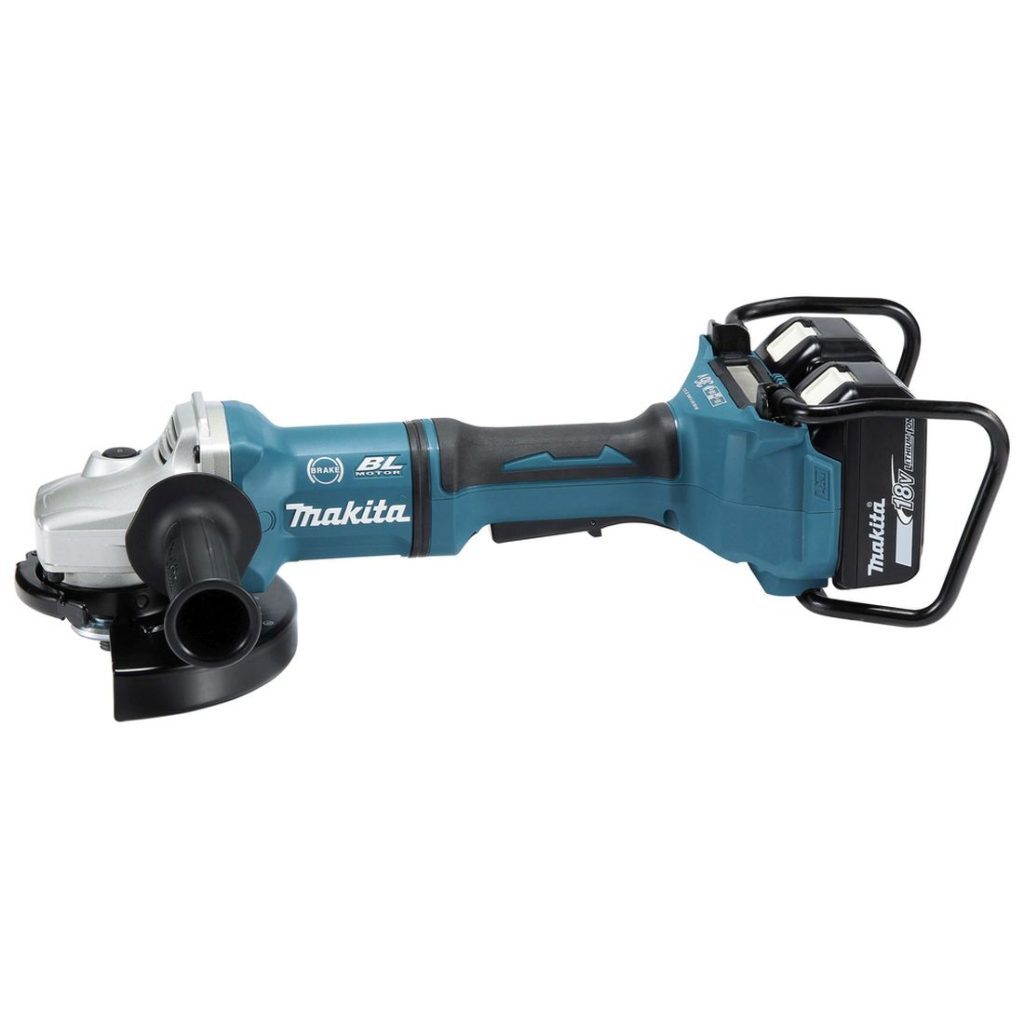 MAKITA Kulmahiomakone LXT. Kuvassa Kulmahiomakone LXT vasemmalta sivustapäin.