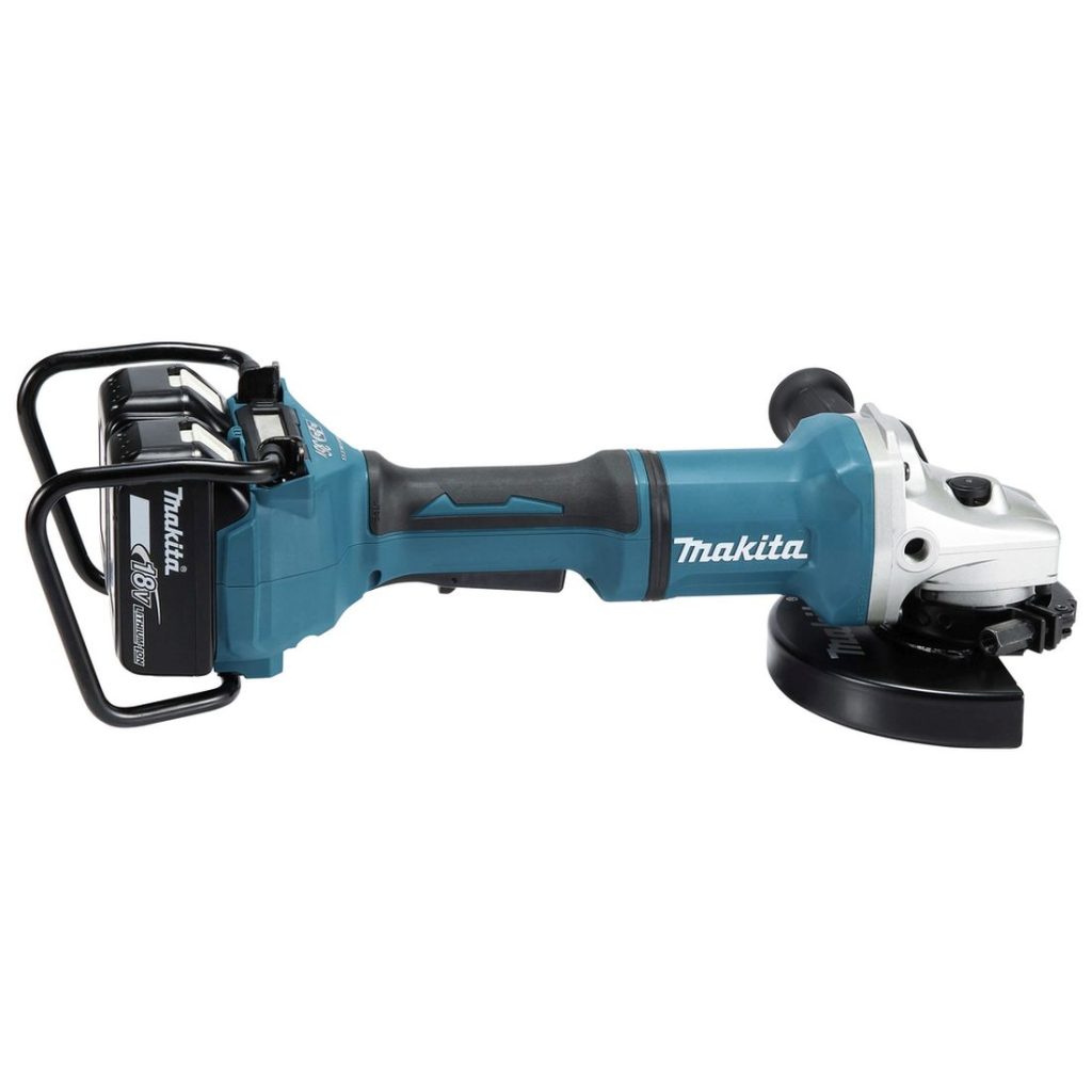 MAKITA Kulmahiomakone LXT. Kuvassa Kulmahiomakone LXT oikealta sivustapäin.