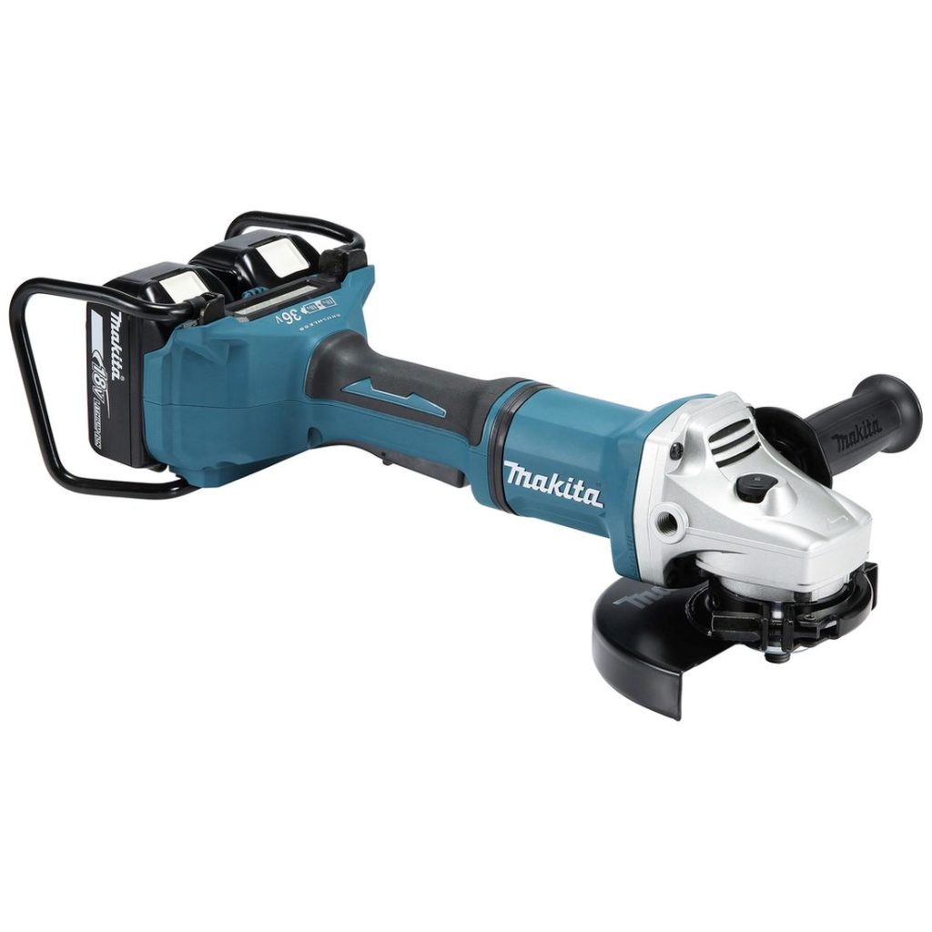 MAKITA Kulmahiomakone LXT. Kuvassa Kulmahiomakone LXT vasemmalta etuyläviistosta.